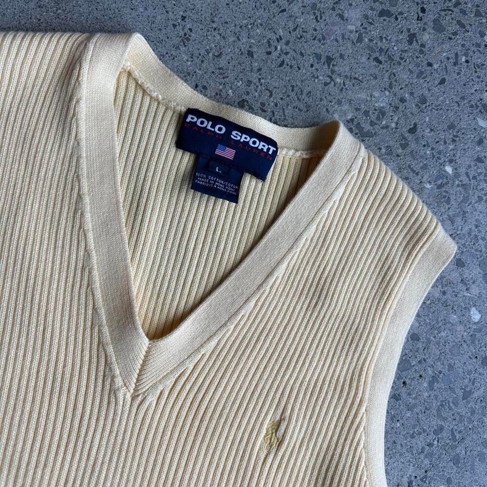 Vintage Polo Sport Ralph Lauren Butter Yellow Cotton Ribbed Sweater Vest - Picture 2 of 2